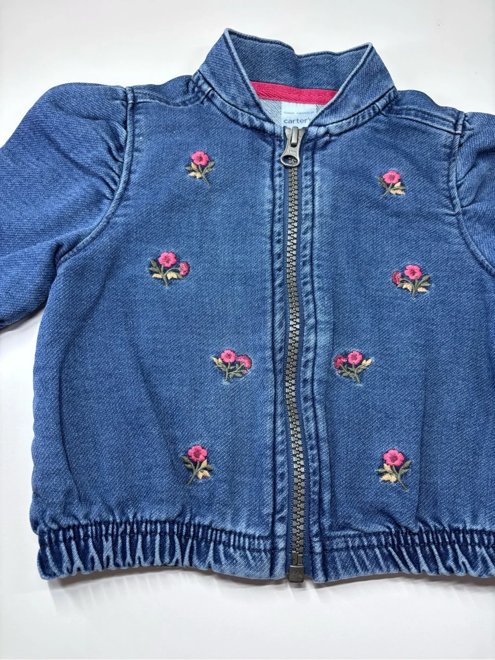 Carter's Blue Denim Jacket with Pink Rose Embroidery Size 6M